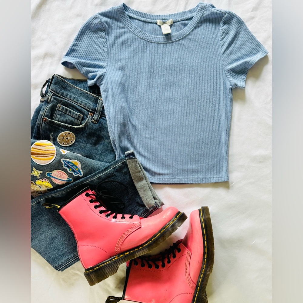 Bozzolo Blue Cute Stretchy Crop Top